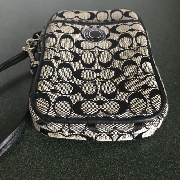 Coach Black/Gray Signature C Canvas Leather Wristlet Mini Pouch - Picture 5 of 16